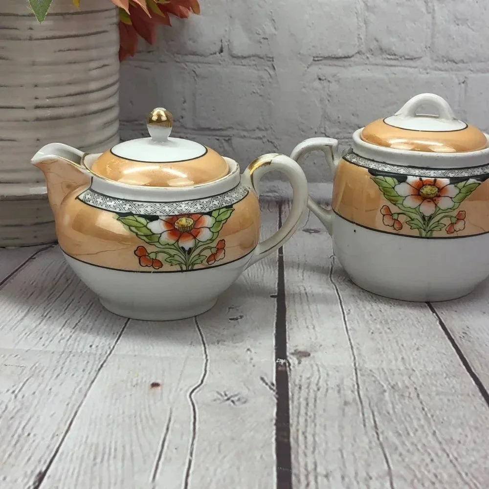 vintage noritake hand painted cream and sugar set - Picture 2 of 8